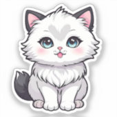Cute Fluffy White Kitten Big Blue Eyes Sticker (Voorkant)