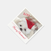 Cute Fluffy White Maltese Puppy Dog in een Santa H Servet (Hoek)