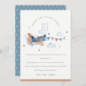 Cute Fly Over Rust Navy Plane Cloud Stars Birthday Bedankkaart (Voorkant / Achterkant)