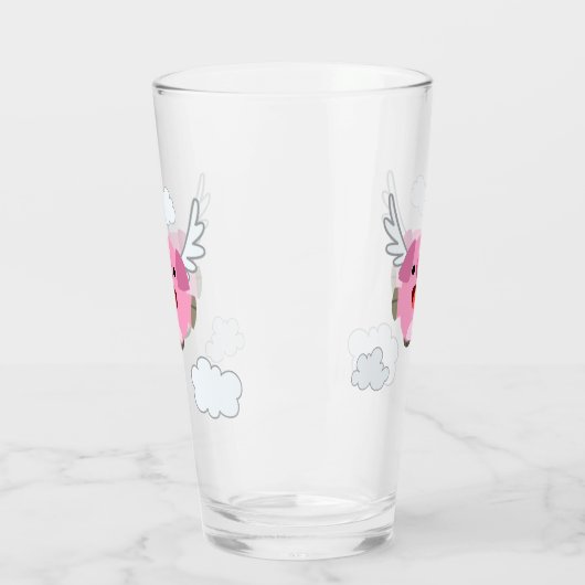 Cute Flying Cartoon Pig Glas (Links)