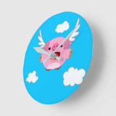 Cute Flying Cartoon Pig Ronde Klok (Hoek)