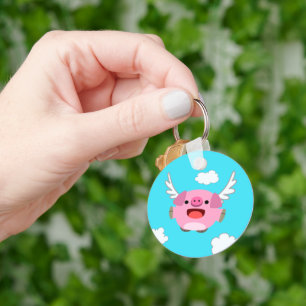 Cute Flying Cartoon Pig Sleutelhanger