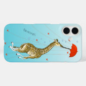 Cute Flying Giraffe with Umbrella on Aqua Case-Mate iPhone Case (Achterkant (horizontaal))