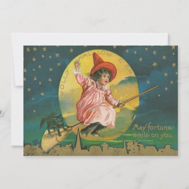 Cute Flying Witch Black Cat Full Moon (Voorkant)