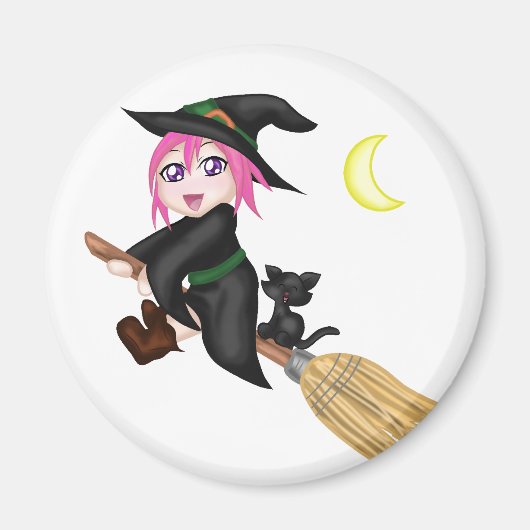 Cute Flying Witch Magneet (Voorkant)