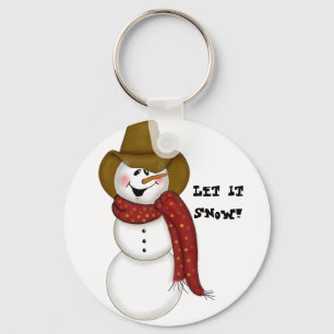 Cute Folk Art Cowboy Snowman Sleutelhanger
