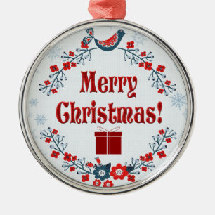 Cute Folk Art Merry Kerstmis Wreath Metalen Ornament