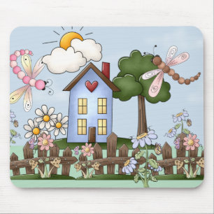 Cute Folk Country House en Picket Fence Art Muismat