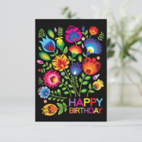 Cute Folklore Happy Birthday Kaart