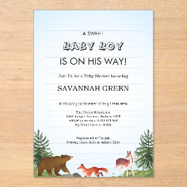 Cute Forest Animals Baby Boy Shower Design Acryl Uitnodigingen