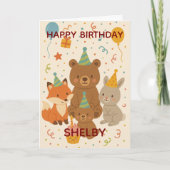 Cute Forest Animals Custom Birthday Kaart (Voorkant)