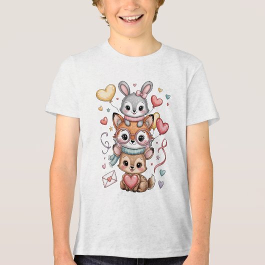 Cute forest animals for Valentine's Day Tri-Blend Shirt (Voorkant)
