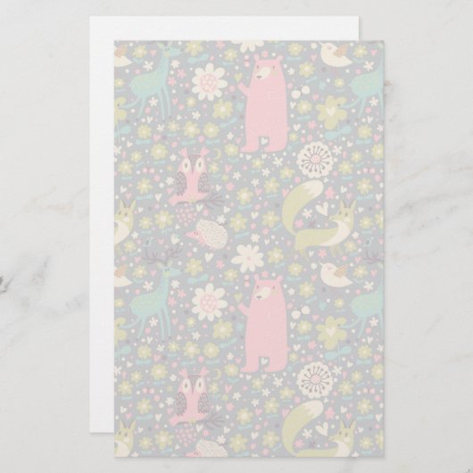 Cute Forest Animals Pattern Briefpapier (Voorkant / Achterkant)