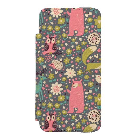 Cute Forest Animals Pattern Incipio iPhone Portemonnee Hoesje (Voorkant Agenda)