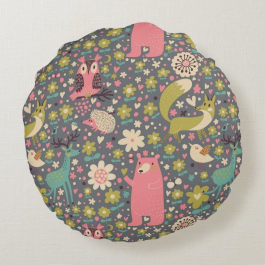 Cute Forest Animals Pattern Rond Kussen (Achterkant)