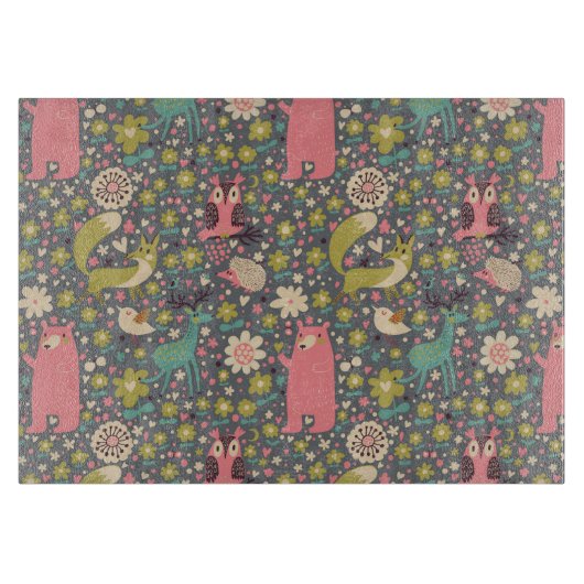 Cute Forest Animals Pattern Snijplank (Voorkant)