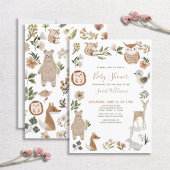 Cute Forest Animals Script Brown Boho Baby shower Kaart