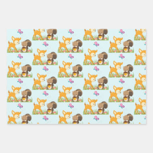 Cute Forest Animals Whimsical Cartoon Pattern Inpakpapier Vel