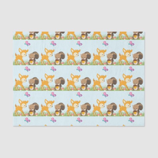 Cute Forest Animals Whimsical Cartoon Pattern Tissuepapier (Voorkant)