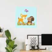 Cute Forest Animals Whimsical Cartoon Poster (Thuiskantoor)