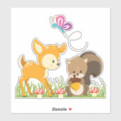 Cute Forest Animals Whimsical Cartoon Sticker (Vel)