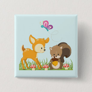 Cute Forest Animals Whimsical Cartoon Vierkante Button 5,1 Cm