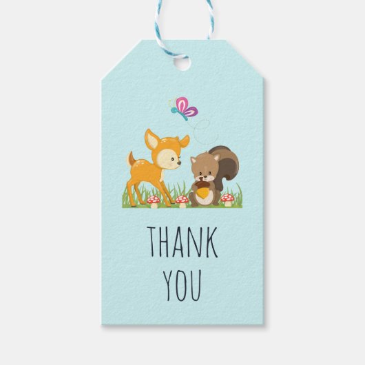 Cute Forest Creatures Happy Cartoon Dank u Cadeaulabel (Voorkant)