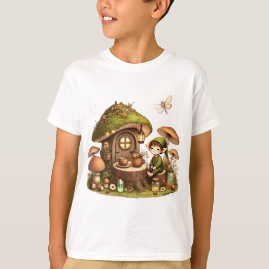 Cute Forest Elf & Mushroom Kids T-Shirt (Devant)