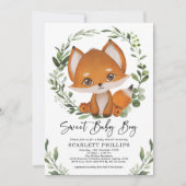Cute Forest Fox Greenery Wreath Baby Boy Shower Kaart (Voorkant)