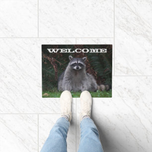 Cute Forest Raccoon Photo Welcome Deurmat