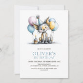 Cute Fox 1st Birthday Party Invitation (Devant)