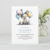 Cute Fox 1st Birthday Party Invitation Kaart (Staand voorkant)