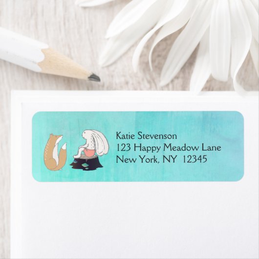 Cute Fox and Rabbit Woodland Creatures Tekening Etiket (Insitu)