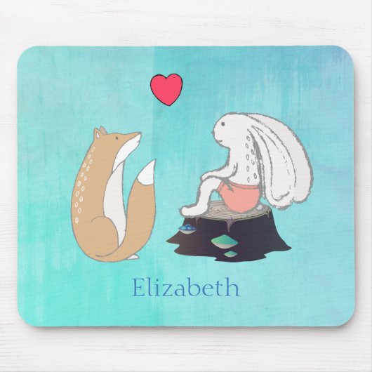 Cute Fox and Rabbit Woodland Creatures Tekening Muismat (Voorkant)