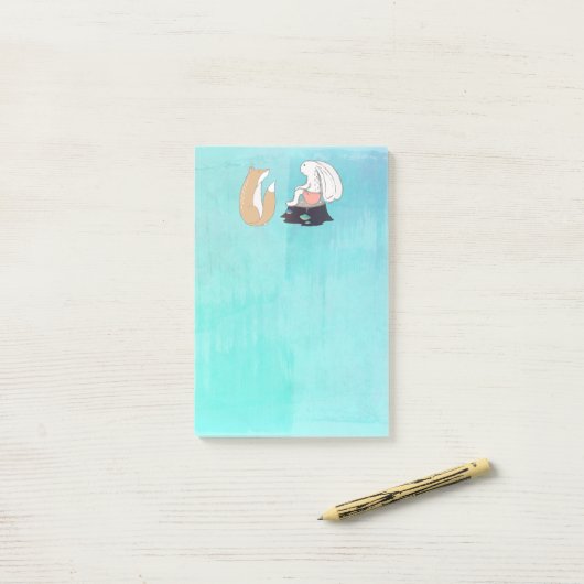 Cute Fox and Rabbit Woodland Creatures Tekening Post-it® Notes (Op bureau)