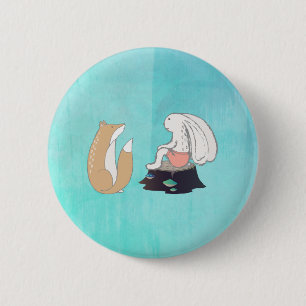 Cute Fox and Rabbit Woodland Creatures Tekening Ronde Button 5,7 Cm
