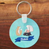 Cute Fox and Rabbit Woodland Creatures Tekening Sleutelhanger (Voorkant)