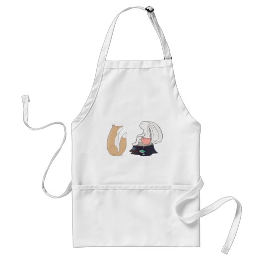 Cute Fox and Rabbit Woodland Creatures Tekening Standaard Schort (Voorkant)