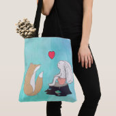 Cute Fox and Rabbit Woodland Creatures Tekening Tote Bag (Dichtbij)