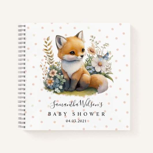 Cute Fox avec Baby shower papillon Livre d'invité (Devant)