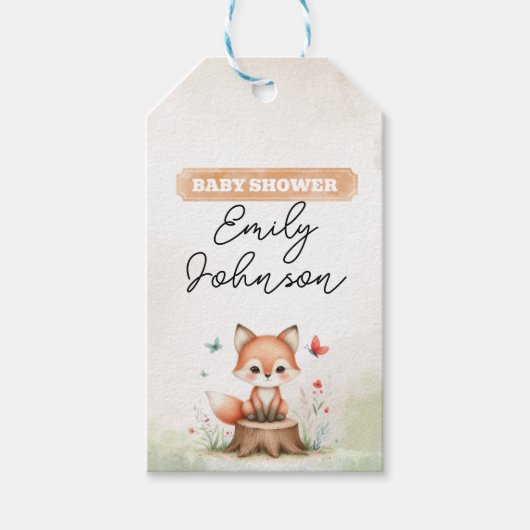 Cute fox baby shower  cadeaulabel (Voorkant)