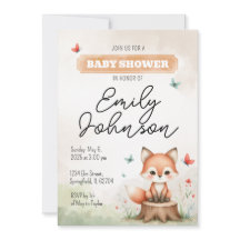 Cute fox baby shower invitation 