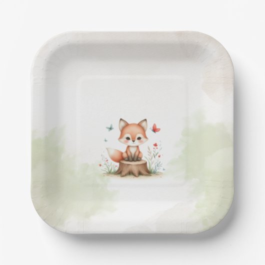 Cute fox baby shower  papieren bordje (Voorkant)