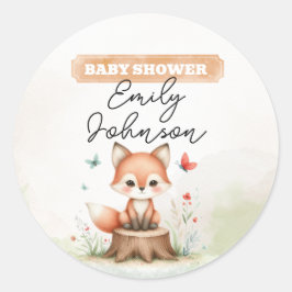 Cute fox baby shower  ronde sticker