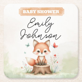 Cute fox baby shower  vierkante kartonnen onderzetter