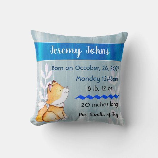 Cute Fox Baby Stats Birth Memory Pillow keepomwill Kussen (Voorkant)