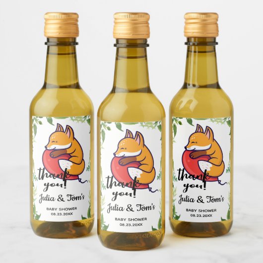 Cute Fox bedankt Baby shower Mini Wijn Etiket (Flessen)