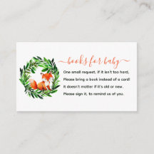 Cute Fox Books voor babyshower bijgevoegde kaart