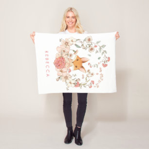  Cute Fox Botanical Baby Girl Nursery Fleece Deken