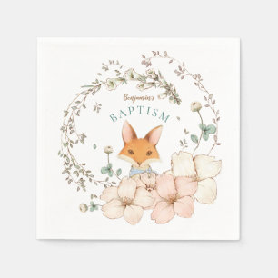 Cute Fox Botanical Boy Baptisme Servet